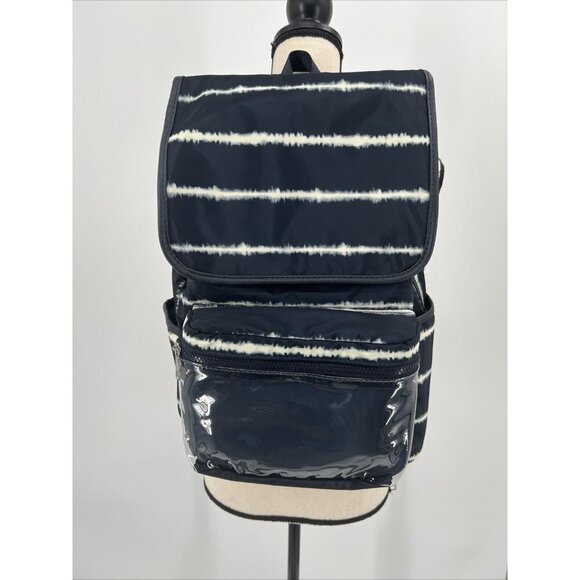 No Boundaries Nylon Flap Backpack Clear Vinyl Pocket Navy Tie Dye NWT 16" deep - Picture 1 of 8